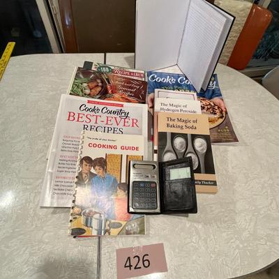 Cook books & vintage calculator