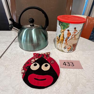 Black Mammy Hot Pad Vintage Teapot and coffee can
