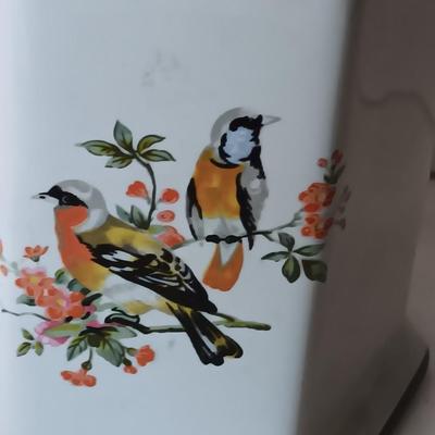 Bird motif Vintage Porcelain Oil Burner Lamp with top. and metal bamboo display Easel