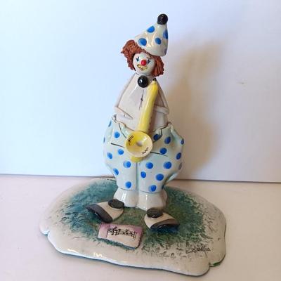 Rare Vintage Signed Zampiva Figurine "CLOWN WITH SAX" Made in Italy.