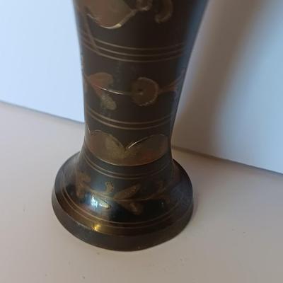 Vintage Metal vase Made in India etched floral ornate style vase.
