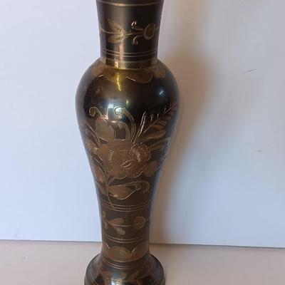 Vintage Metal vase Made in India etched floral ornate style vase.