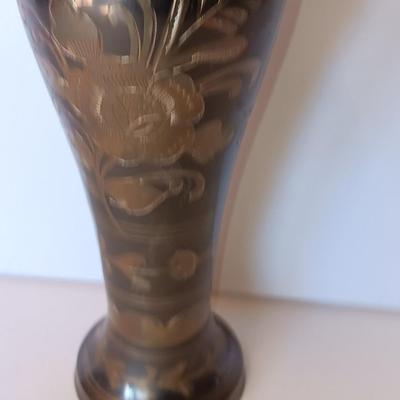 Vintage Metal vase Made in India etched floral ornate style vase.