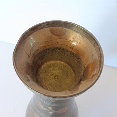 Vintage Metal vase Made in India etched floral ornate style vase.