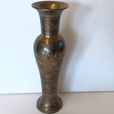 Vintage Metal vase Made in India etched floral ornate style vase.