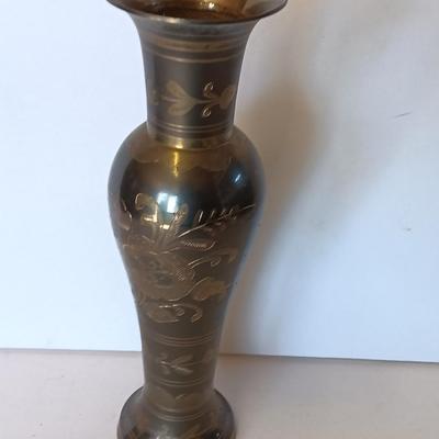 Vintage Metal vase Made in India etched floral ornate style vase.