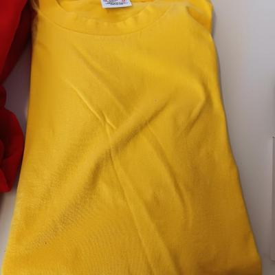 Three brand new!  colorful unisex Anvil pre-shrunk Size Medium T-shirts and a Red Sweatshirt