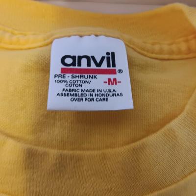 Three brand new!  colorful unisex Anvil pre-shrunk Size Medium T-shirts and a Red Sweatshirt