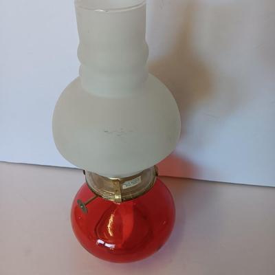 Vintage red glass ARDA MEXICO oil lamp with chimney - ruby red flashed base