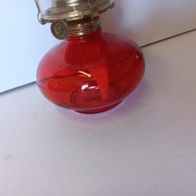 Vintage red glass ARDA MEXICO oil lamp with chimney - ruby red flashed base