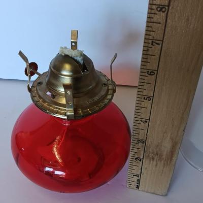 Vintage red glass ARDA MEXICO oil lamp with chimney - ruby red flashed base