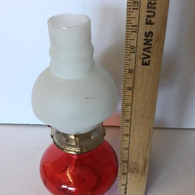 Vintage red glass ARDA MEXICO oil lamp with chimney - ruby red flashed base