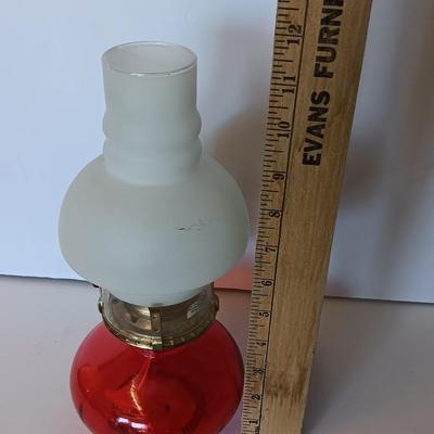 Vintage red glass ARDA MEXICO oil lamp with chimney - ruby red flashed base