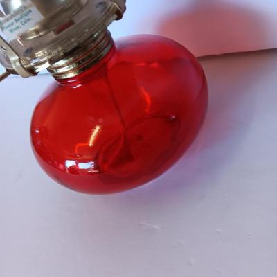 Vintage red glass ARDA MEXICO oil lamp with chimney - ruby red flashed base