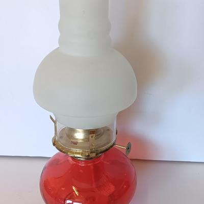 Vintage red glass ARDA MEXICO oil lamp with chimney - ruby red flashed base
