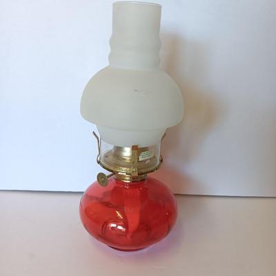 Vintage red glass ARDA MEXICO oil lamp with chimney - ruby red flashed base