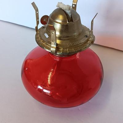 Vintage red glass ARDA MEXICO oil lamp with chimney - ruby red flashed base