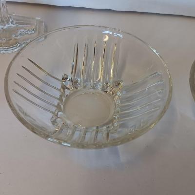 Anchor Hocking Queen Mary Clear Glass Double Taper Candle Holders and four Clear Federal Glass Fruit bowls (1 of 3)
