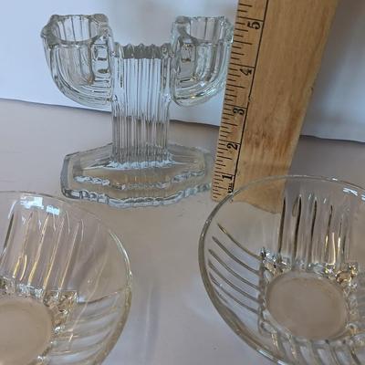Anchor Hocking Queen Mary Clear Glass Double Taper Candle Holders and four Clear Federal Glass Fruit bowls (1 of 3)