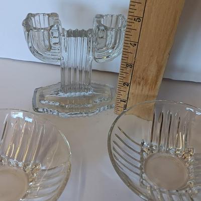Anchor Hocking Queen Mary Clear Glass Double Taper Candle Holders and four Clear Federal Glass Fruit bowls (1 of 3)
