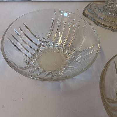 Anchor Hocking Queen Mary Clear Glass Double Taper Candle Holders and four Clear Federal Glass Fruit bowls (1 of 3)
