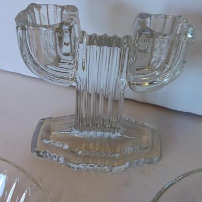 Anchor Hocking Queen Mary Clear Glass Double Taper Candle Holders and four Clear Federal Glass Fruit bowls (2 of 3)
