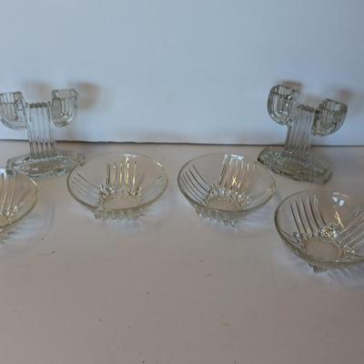 Anchor Hocking Queen Mary Clear Glass Double Taper Candle Holders and four Clear Federal Glass Fruit bowls (3 of 3)