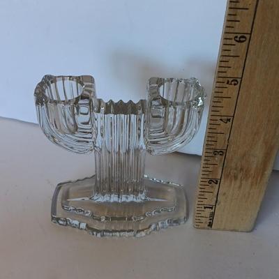 Vintage clear glass display / pen holder with Pair of two Anchor Hocking Queen Mary Clear Glass Double Taper Candle Holders