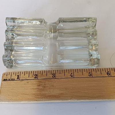 Vintage clear glass display / pen holder with Pair of two Anchor Hocking Queen Mary Clear Glass Double Taper Candle Holders