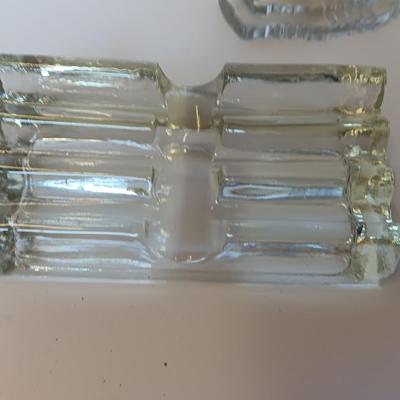 Vintage clear glass display / pen holder with Pair of two Anchor Hocking Queen Mary Clear Glass Double Taper Candle Holders
