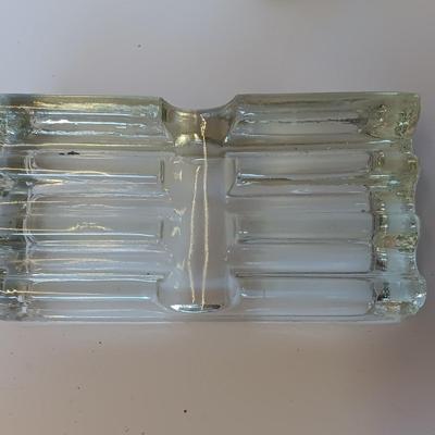 Vintage clear glass display / pen holder with Pair of two Anchor Hocking Queen Mary Clear Glass Double Taper Candle Holders