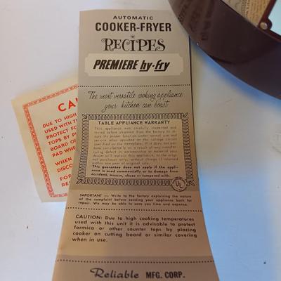 Vintage HY-FRY Automatic Electric cooker - Fryer with lid and metal strainer inside comes with instructions booklet