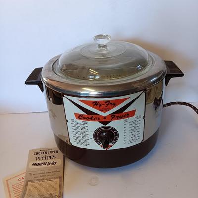 Vintage HY-FRY Automatic Electric cooker - Fryer with lid and metal strainer inside comes with instructions booklet