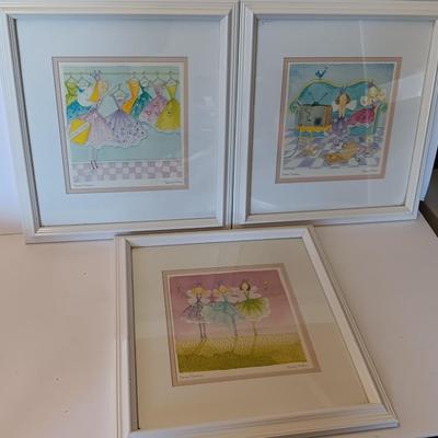 Three Emma Thomson framed Pictures "Felicity wishes."