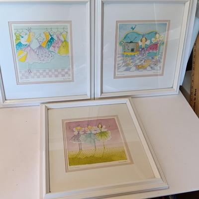 Three Emma Thomson framed Pictures "Felicity wishes."