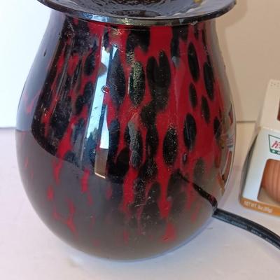 Beautiful Art glass illuminated red & Black scented wax burner. - Like a Scentsy burner