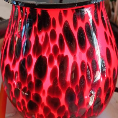 Beautiful Art glass illuminated red & Black scented wax burner. - Like a Scentsy burner