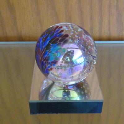 Art Glass Paper Weight with Mirrored Pedestal- Signed GES 01- Approx 2