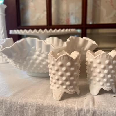 Vintage MCM Mixed Lot Milk Glass Hobnail
