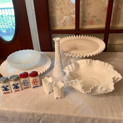 Vintage MCM Mixed Lot Milk Glass Hobnail