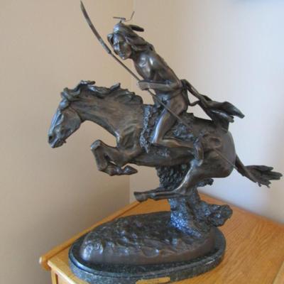 Frederic Remington Bronze 'Cheyenne' Statue on Marble Base- Approx 21