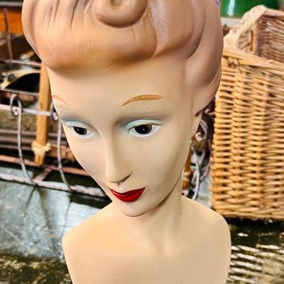 Vintage 1930s-40's Lady Mannequin Head Bust Store Counter Display Millinery Hats