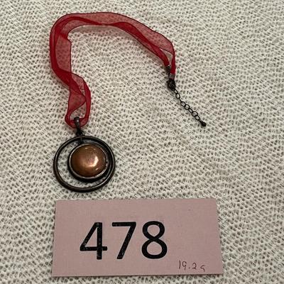 Sterling & copper pendant on ribbon necklace