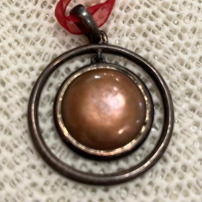 Sterling & copper pendant on ribbon necklace