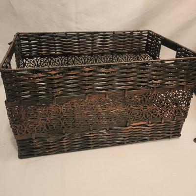 Bronze Colored Lamp and Faux Wicker and Metal Baskets (M-DW)