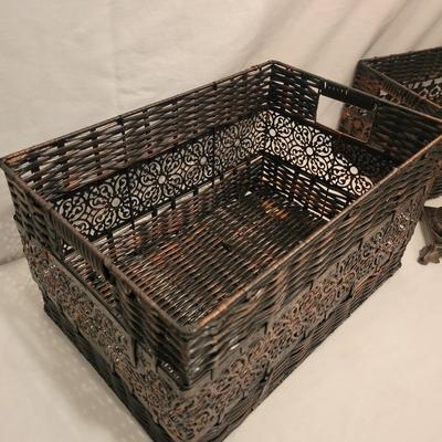 Bronze Colored Lamp and Faux Wicker and Metal Baskets (M-DW)