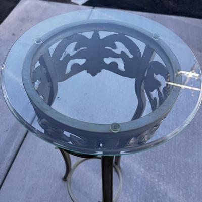 FANCY METAL PLANT STAND WITH GLASS TOP