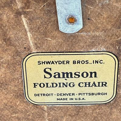 SAMSON BLACK METAL FOLDING CHAIR GREEN LEATHER PATTERN SEAT