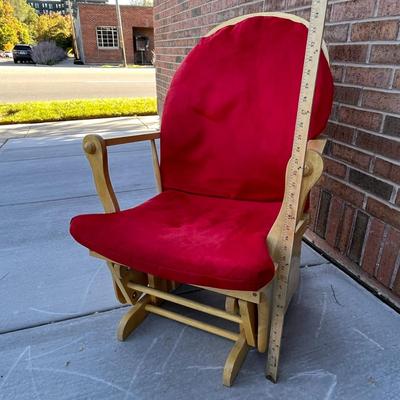 LIGHT WOOD GLIDER ROCKER WITH RED VELVET CUSHIONS