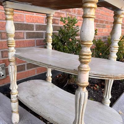 CUTE SHABBY 8-SHELF OCCASIONAL TABLE w/ KIDNEY BEAN SHAPED SHELVES